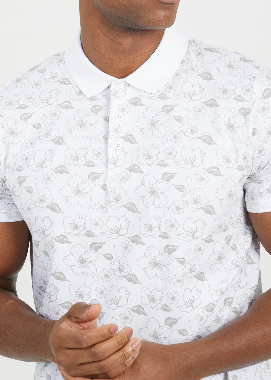 Brave Soul White Cotton Print Polo Shirt