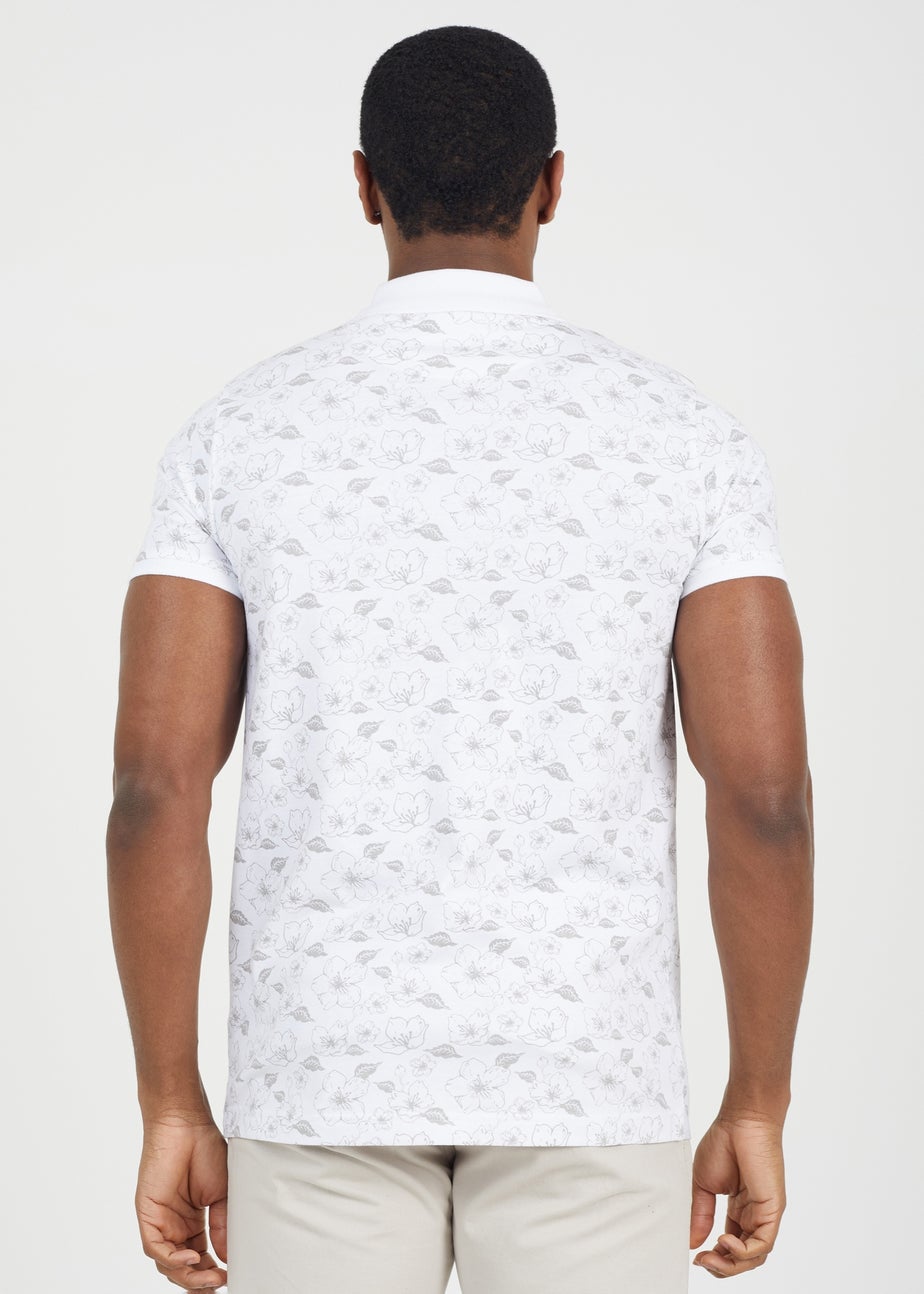 Brave Soul White Cotton Print Polo Shirt