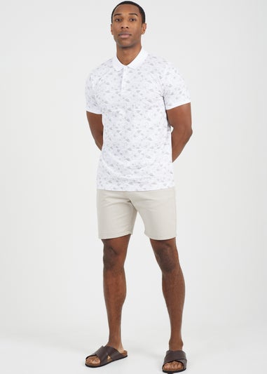 Brave Soul White Cotton Print Polo Shirt