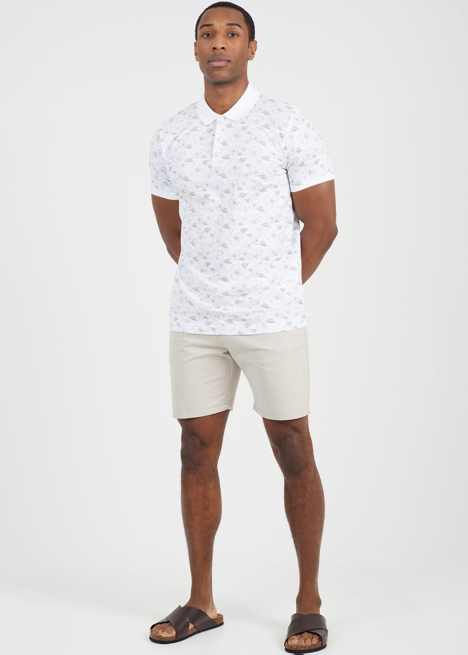 Brave Soul White Cotton Print Polo Shirt