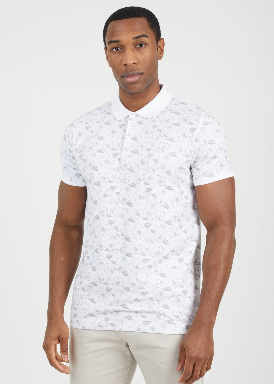 Brave Soul White Cotton Print Polo Shirt