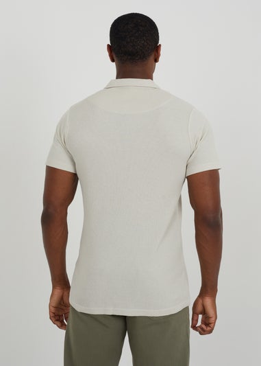 Brave Soul Sand Cotton Blend Waffle Polo Shirt