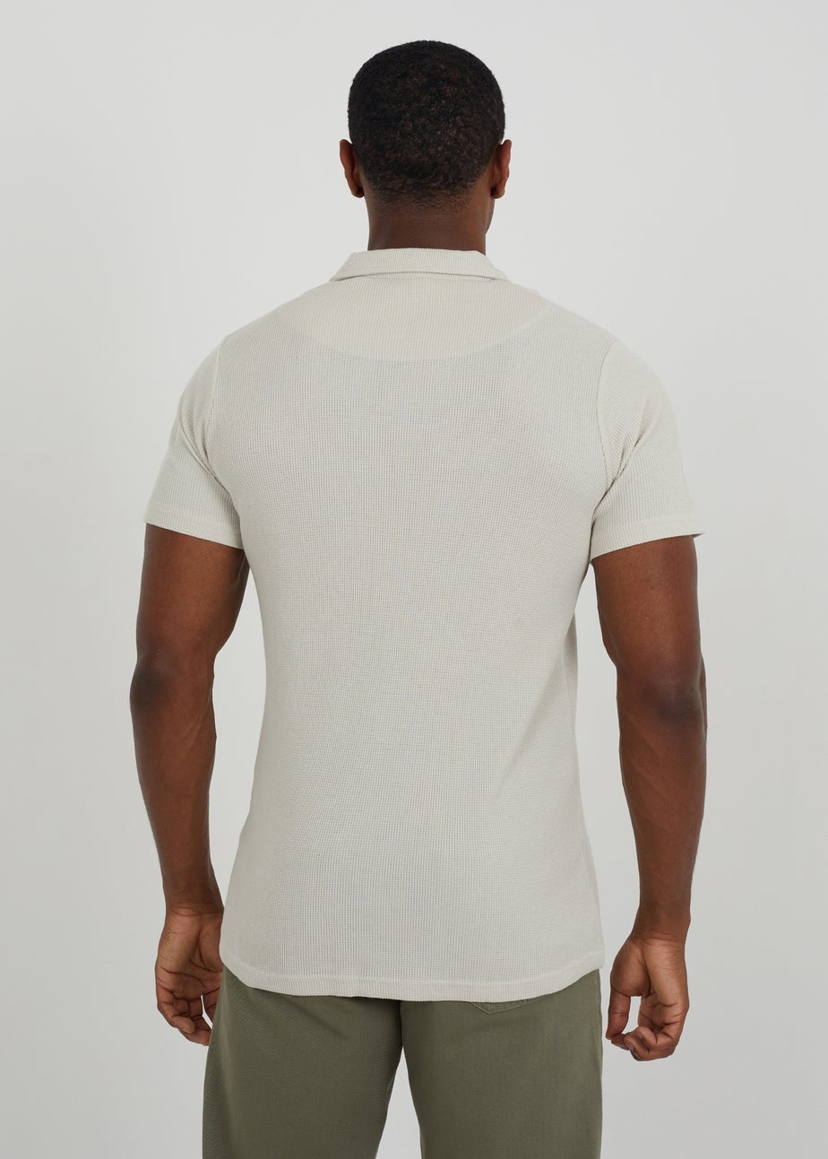 Brave Soul Sand Cotton Blend Waffle Polo Shirt