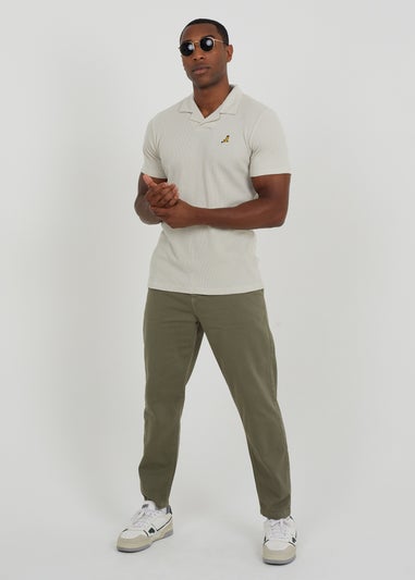 Brave Soul Sand Cotton Blend Waffle Polo Shirt