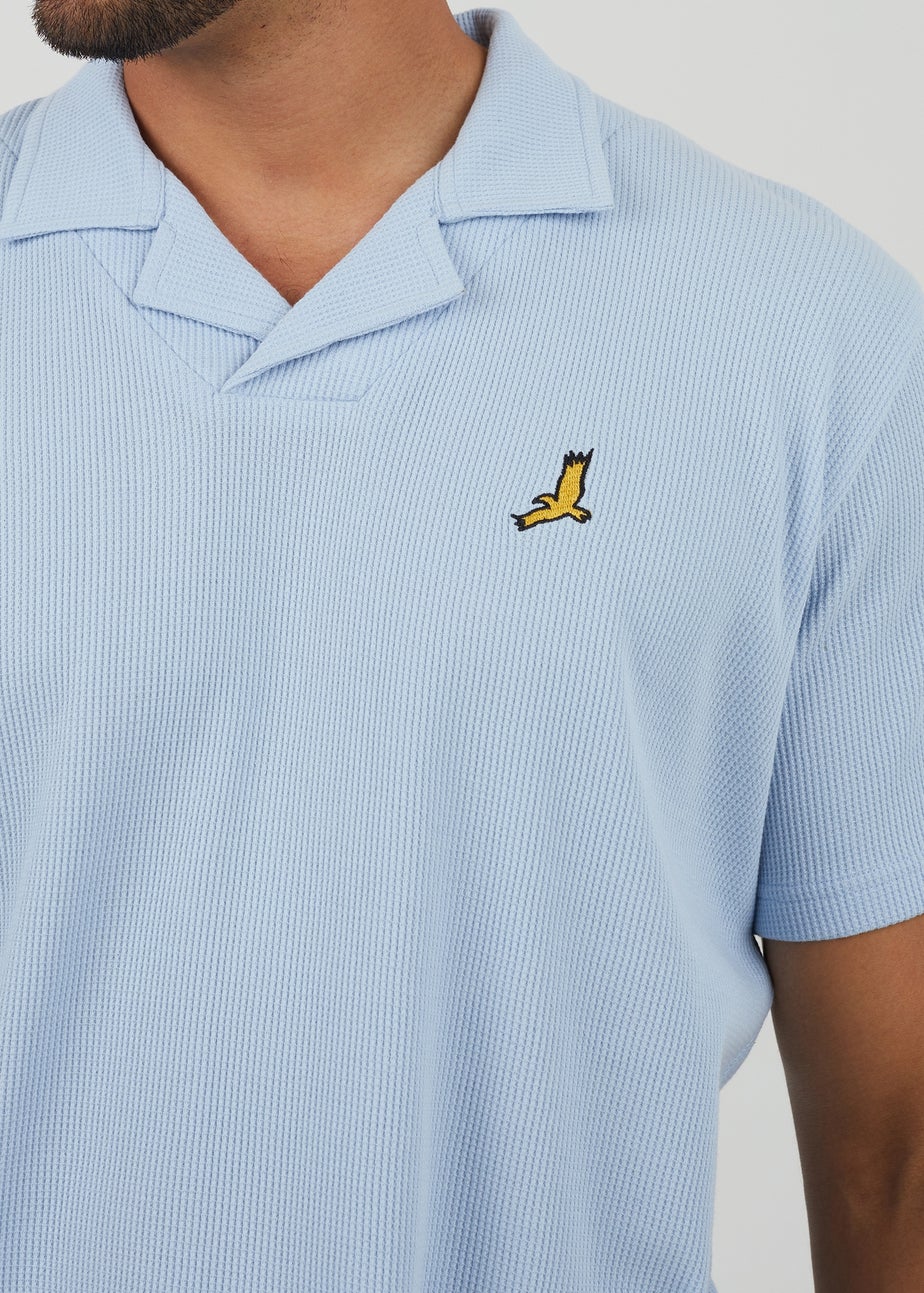 Brave Soul Blue Cotton Blend Waffle Polo Shirt