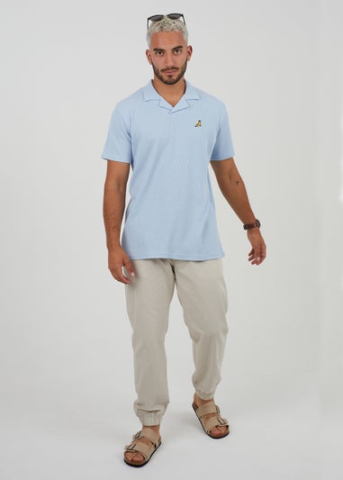 Brave Soul Blue Cotton Blend Waffle Polo Shirt