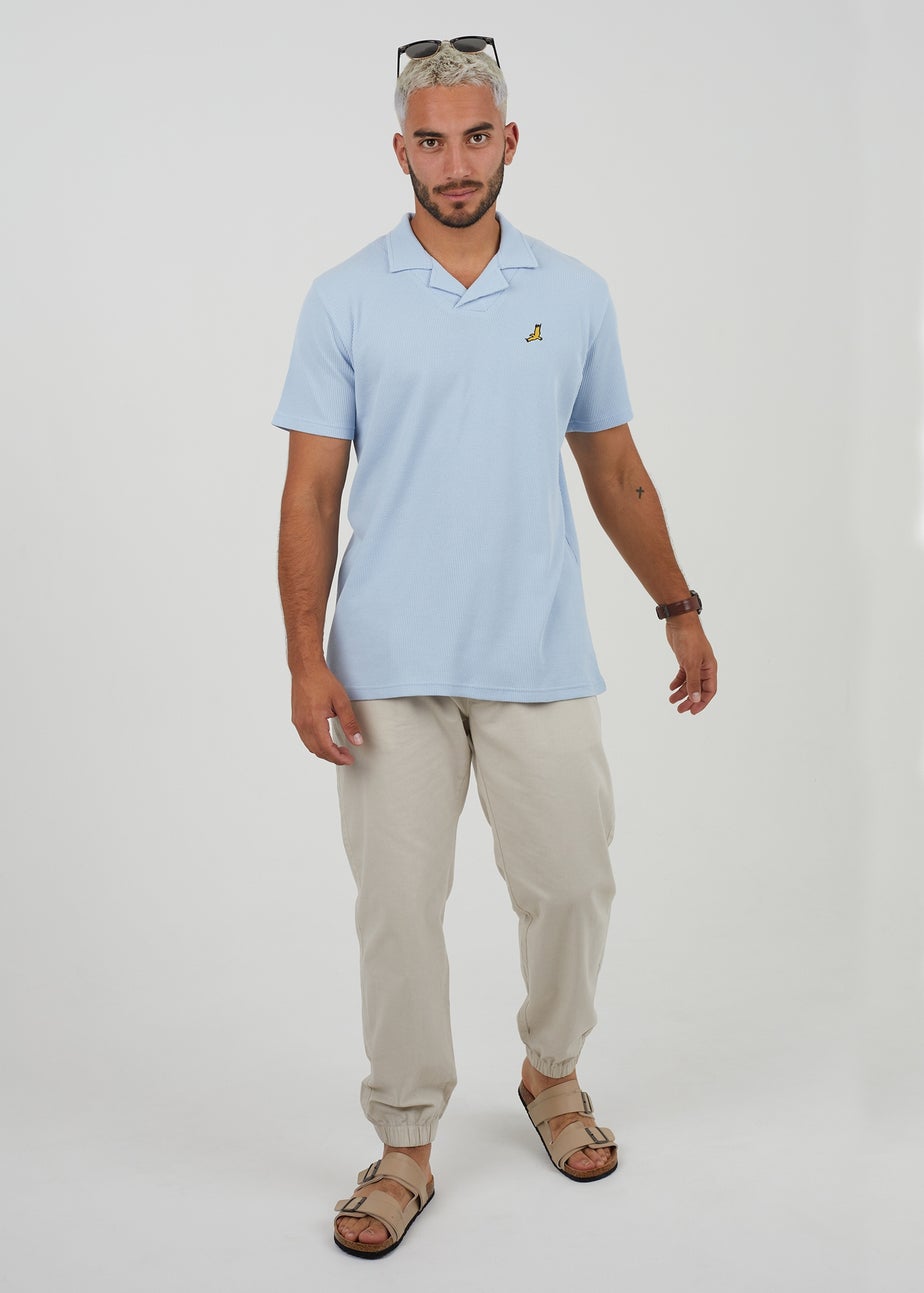 Brave Soul Blue Cotton Blend Waffle Polo Shirt