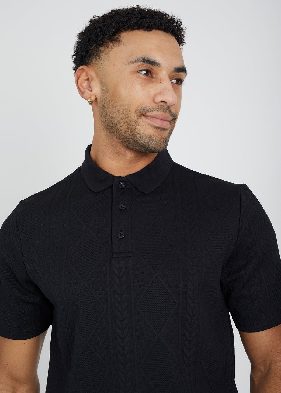 Brave Soul Black Jaquard Knit Polo Shirt