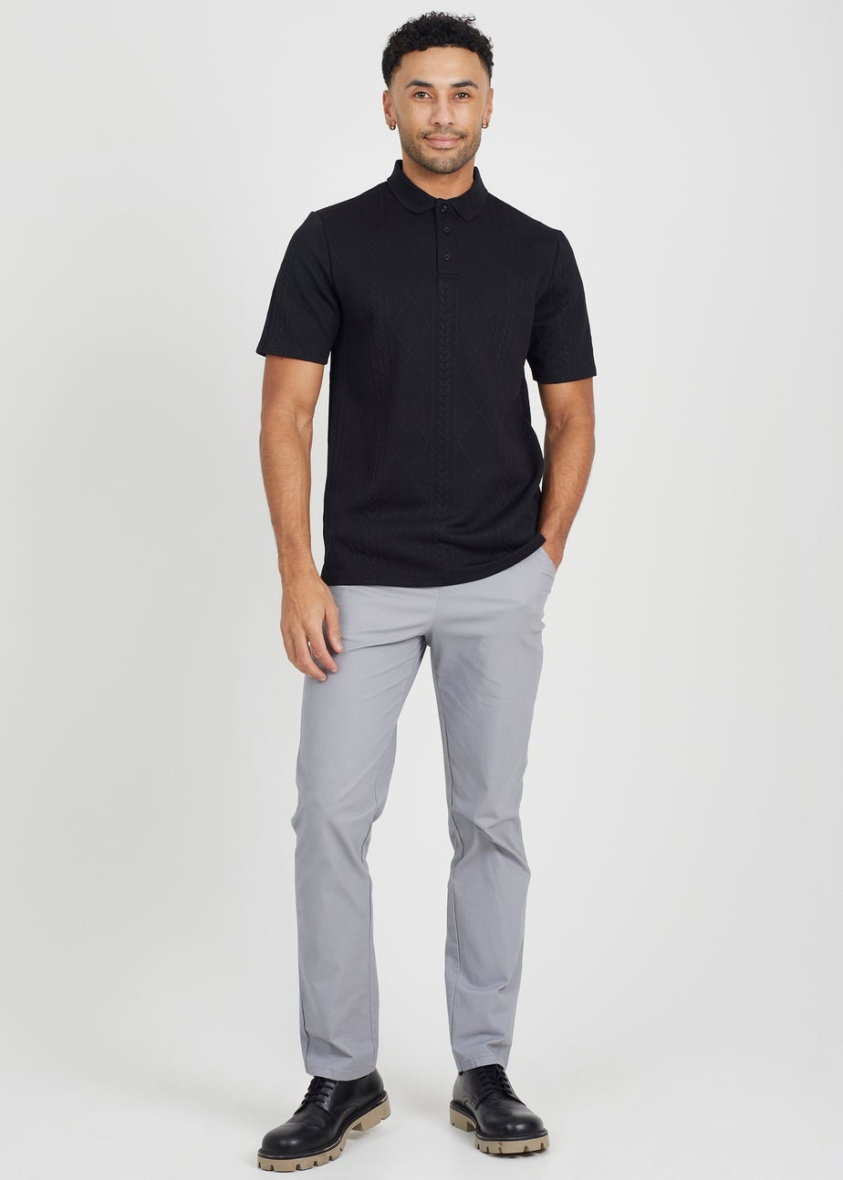 Brave Soul Black Jaquard Knit Polo Shirt