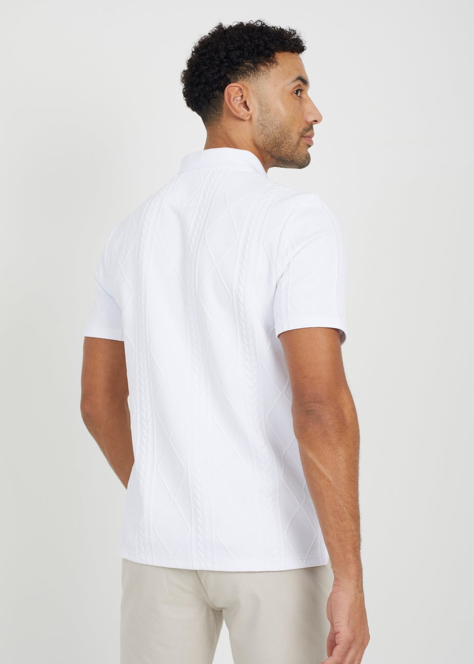 Brave Soul White Jaquard Knit Polo Shirt
