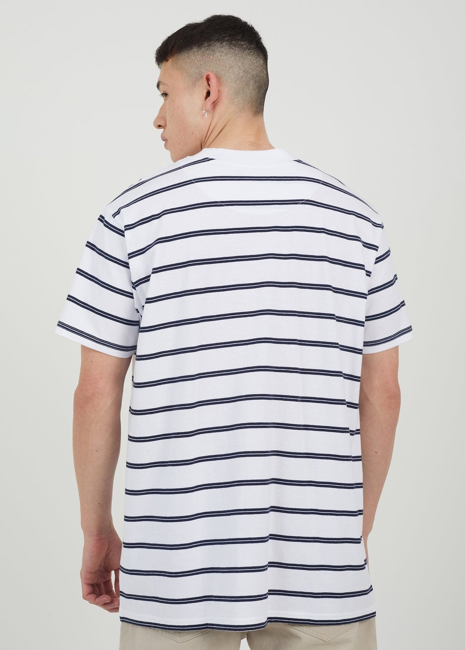 Brave Soul White Cotton Oversized Stripe T-Shirt