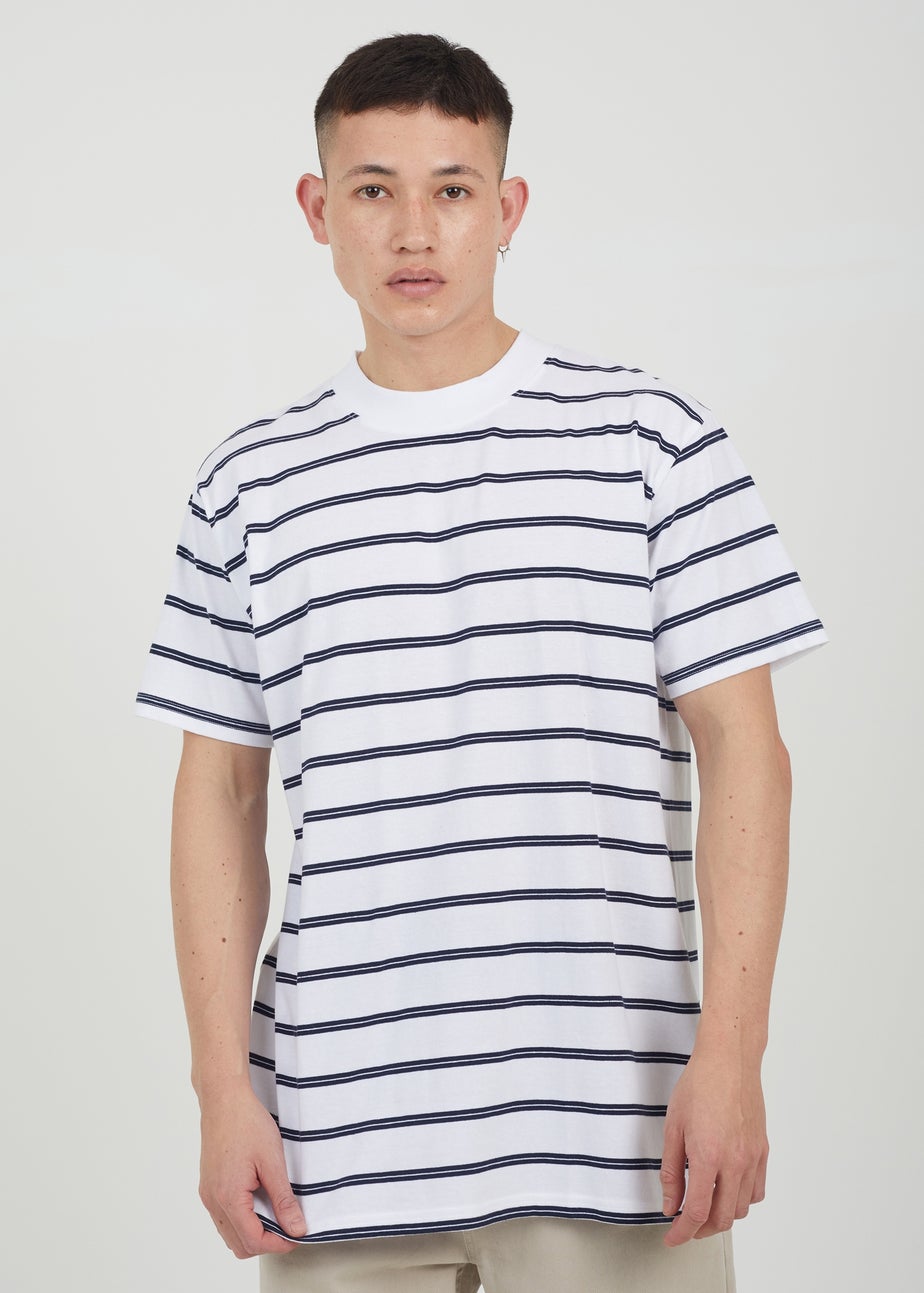 Brave Soul White Cotton Oversized Stripe T-Shirt