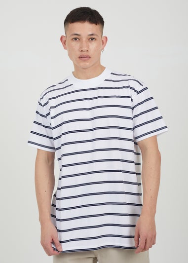 Brave Soul White Cotton Oversized Stripe T-Shirt