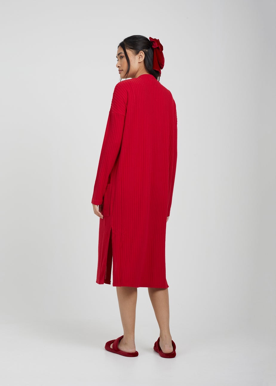 Brave Soul Red Ribbed Oversized Lounge Cardigan