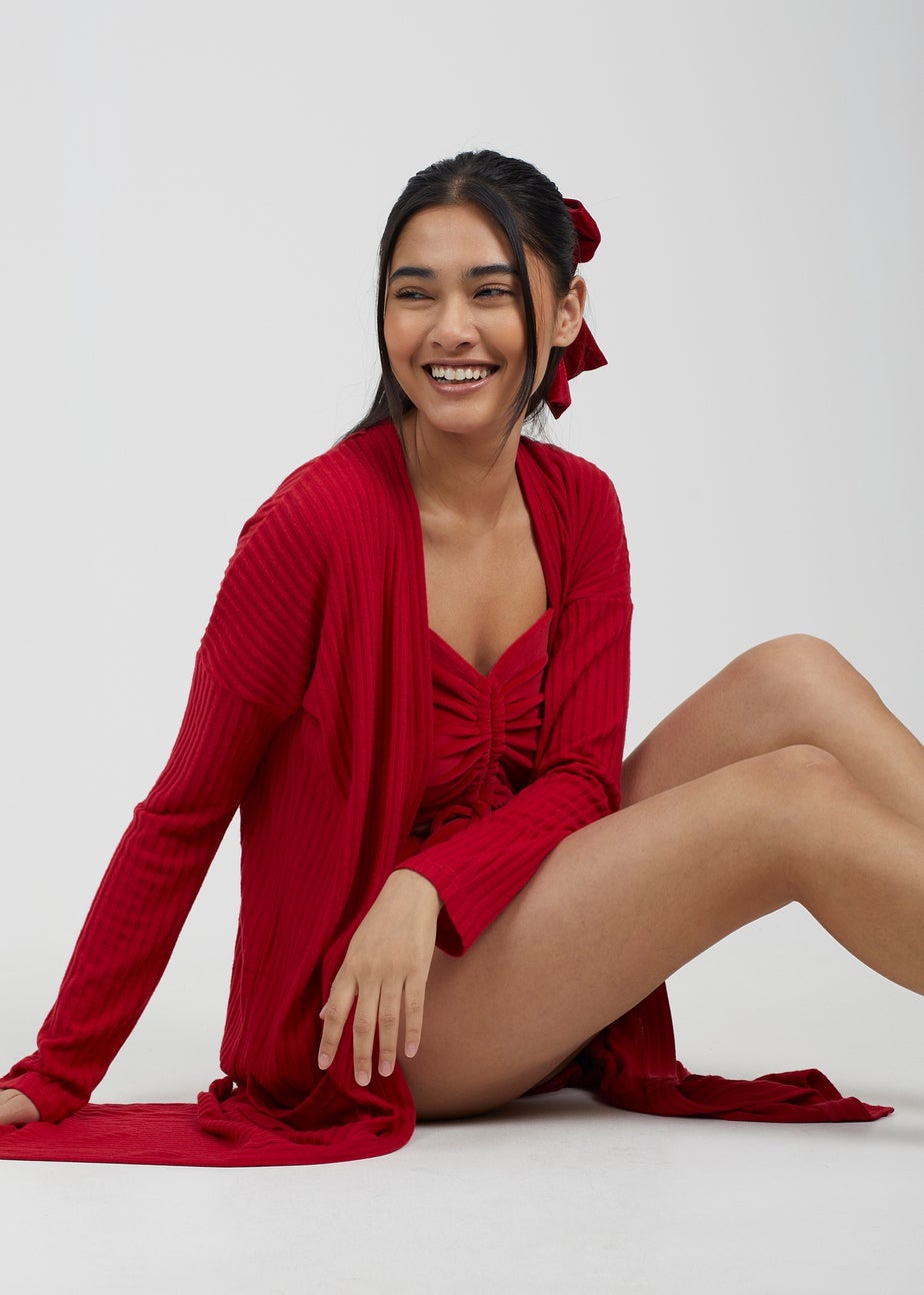 Brave Soul Red Ribbed Oversized Lounge Cardigan