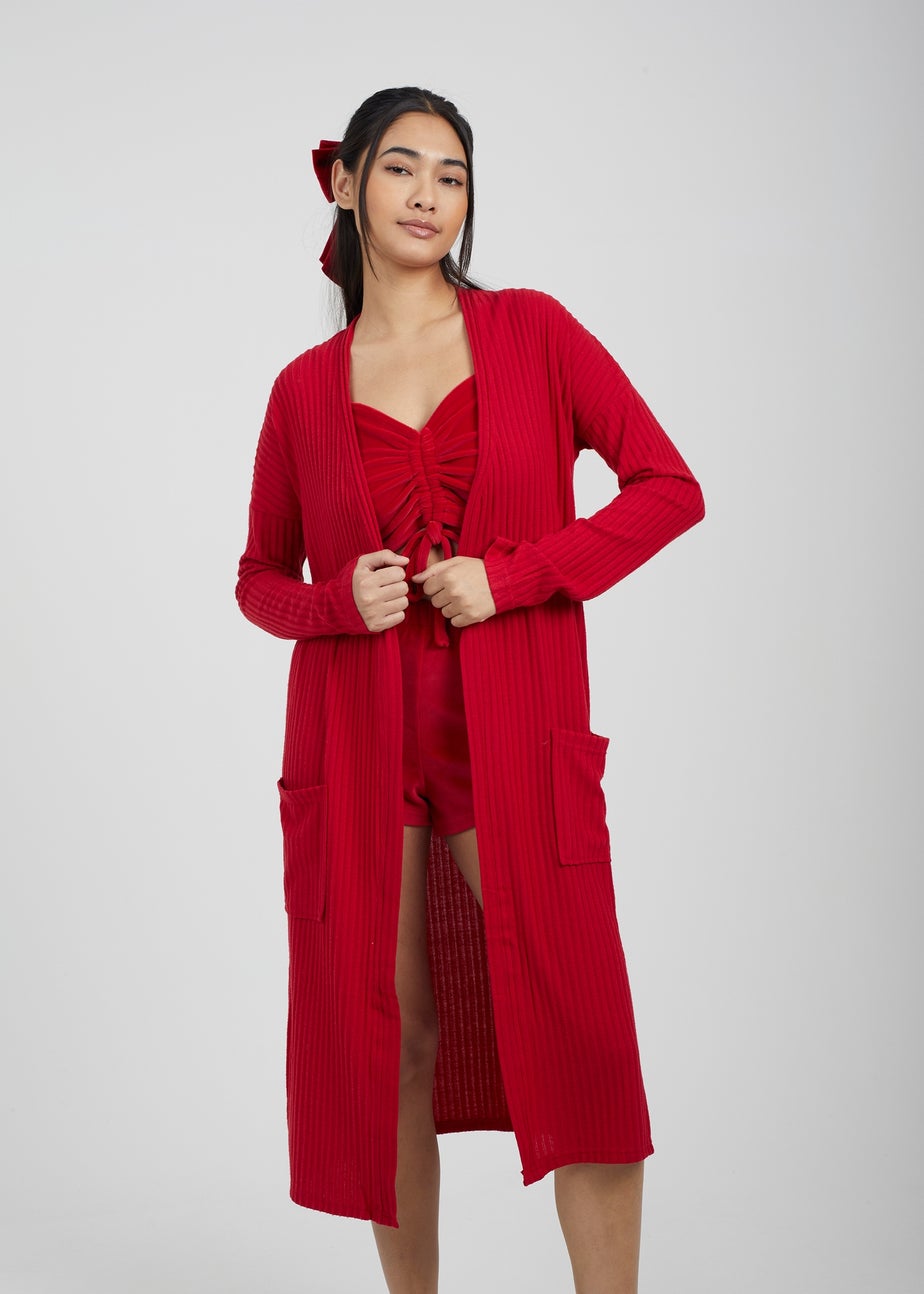 Brave Soul Red Ribbed Oversized Lounge Cardigan