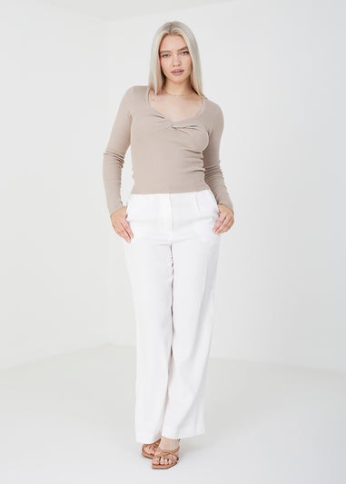 Brave Soul Beige Twisted V-Neck Rib Jumper