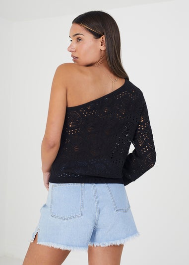 Brave Soul Black Asymmetric Off the Shoulder Jumper