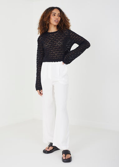 Brave Soul Black Cotton Open Stitch Crew Neck Jumper