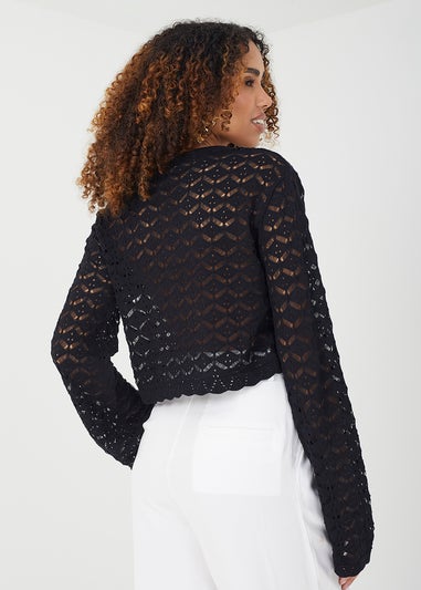 Brave Soul Black Cotton Open Stitch Crew Neck Jumper