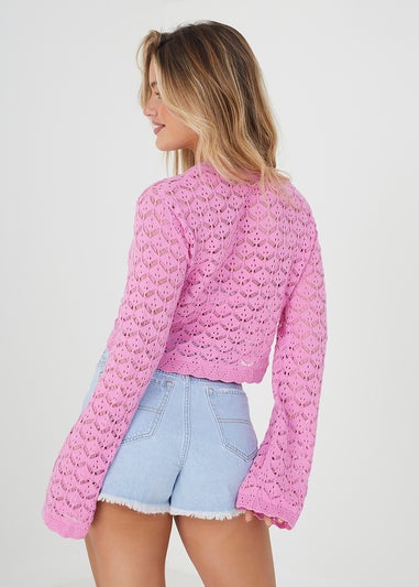 Brave Soul Pink Cotton Open Stitch Crew Neck Jumper