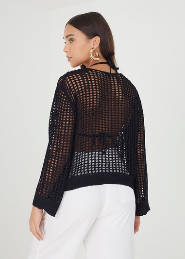 Brave Soul Black Open Knit Mesh Jumper