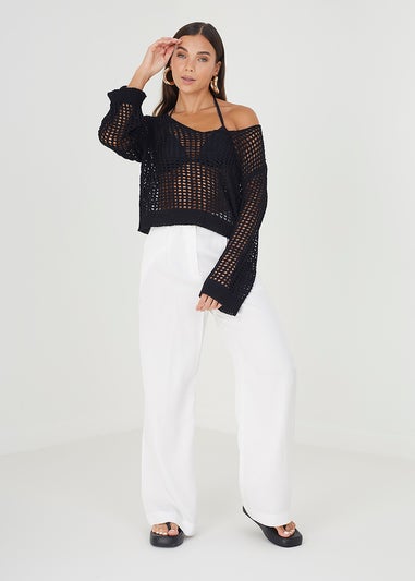 Brave Soul Black Open Knit Mesh Jumper