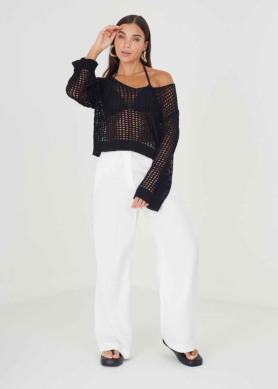 Brave Soul Black Open Knit Mesh Jumper