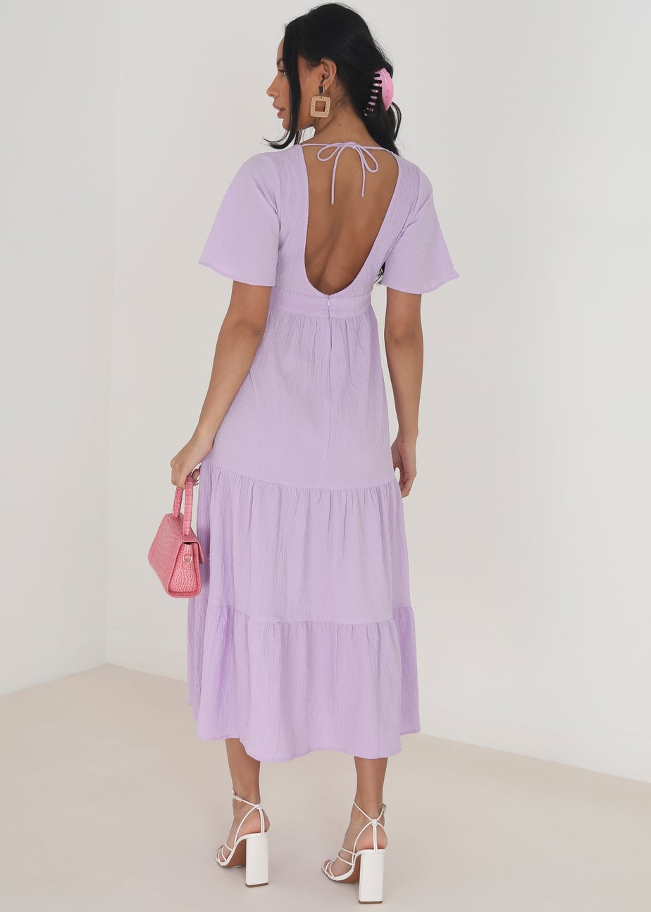 Brave Soul Lilac V-Neck Flutter Sleeve Tiered Midi Dress