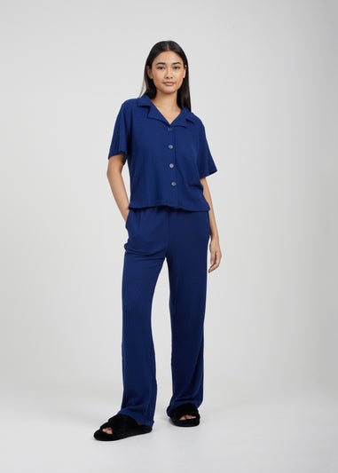 Brave Soul Navy Waffle Button Shirt & Trouser Co Ord