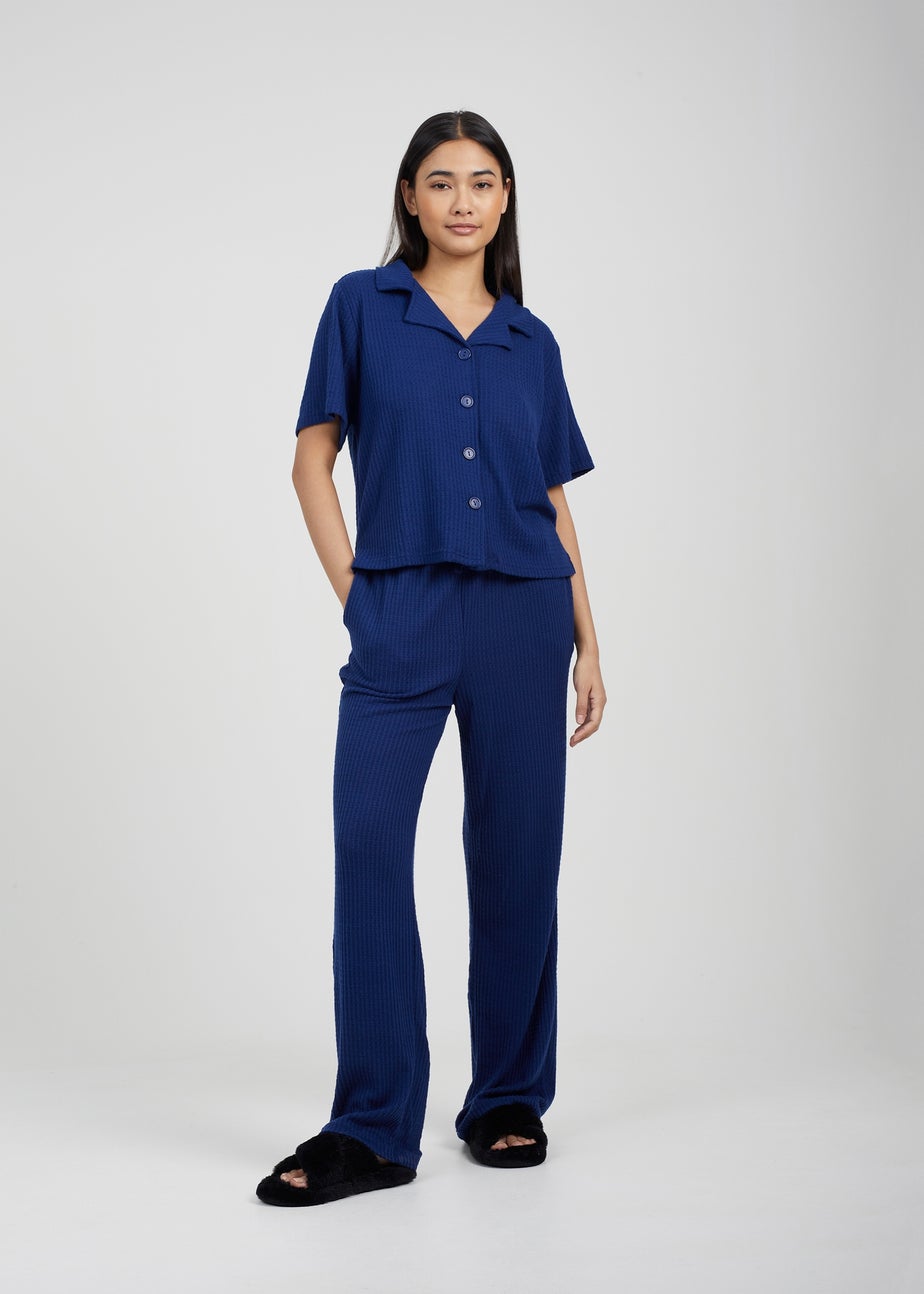 Brave Soul Navy Waffle Button Shirt & Trouser Co Ord