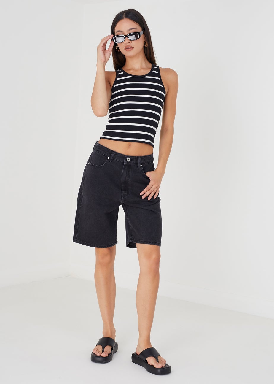 Brave Soul Black Longline Denim Shorts
