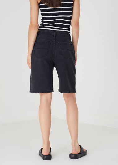 Brave Soul Black Longline Denim Shorts