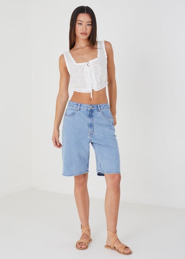 Brave Soul Blue Longline Denim Shorts