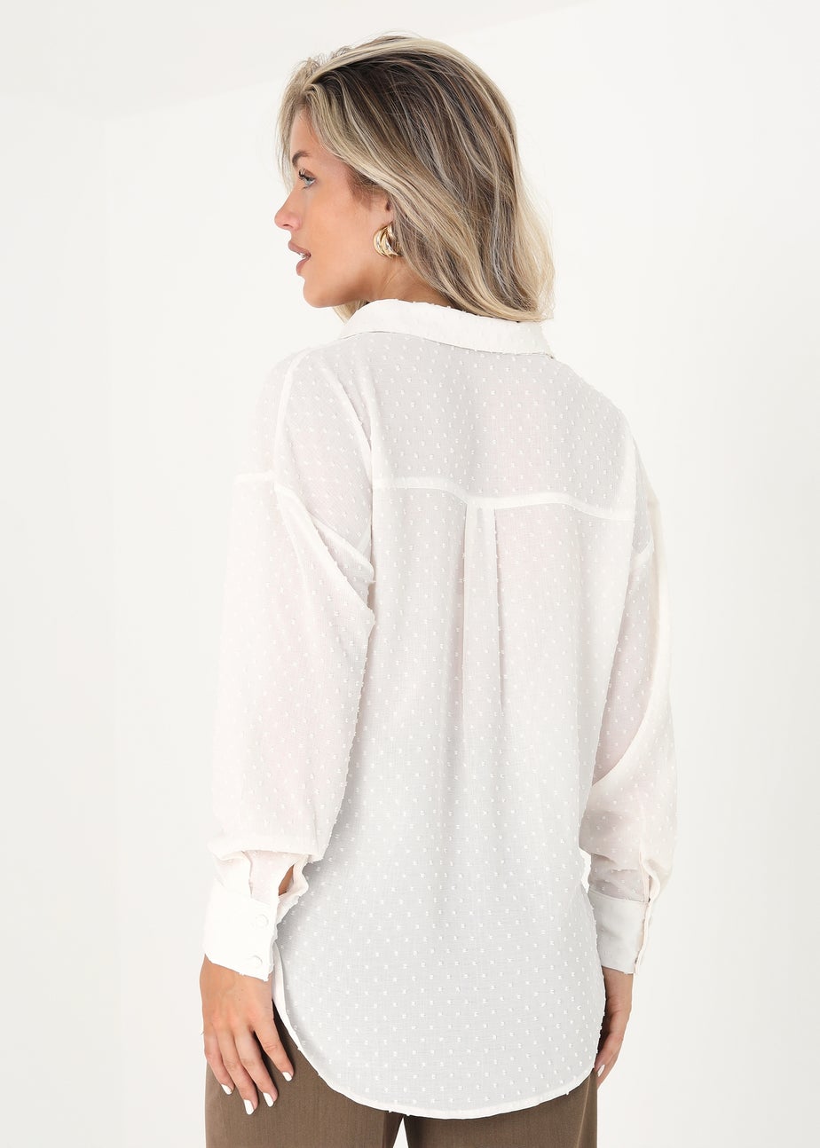 Brave Soul Cream Long Sleeve Dobby Chiffon Shirt