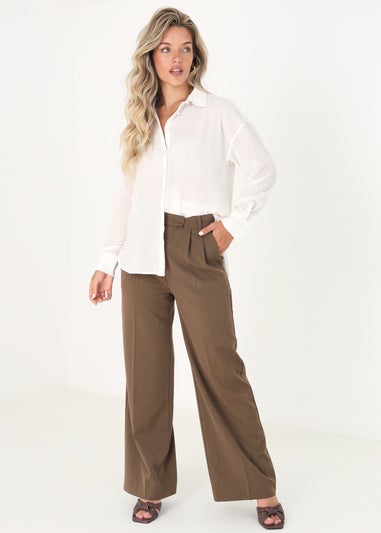 Brave Soul Cream Long Sleeve Dobby Chiffon Shirt