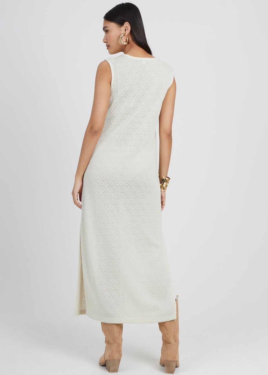 Brave Soul Taupe Crochet Knit Sleeveless Maxi Dress