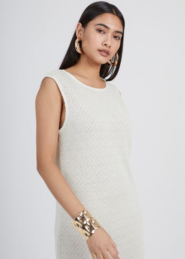 Brave Soul Taupe Crochet Knit Sleeveless Maxi Dress