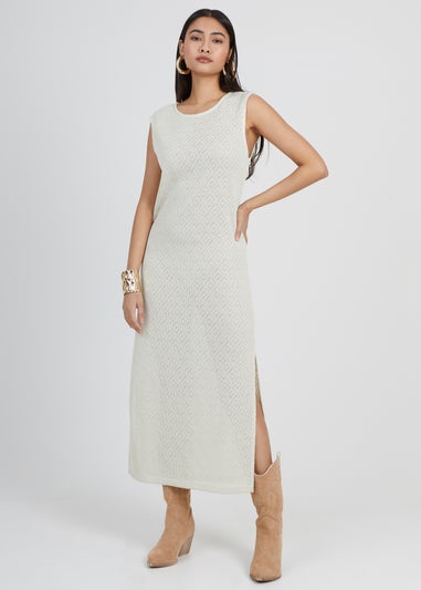 Brave Soul Taupe Crochet Knit Sleeveless Maxi Dress