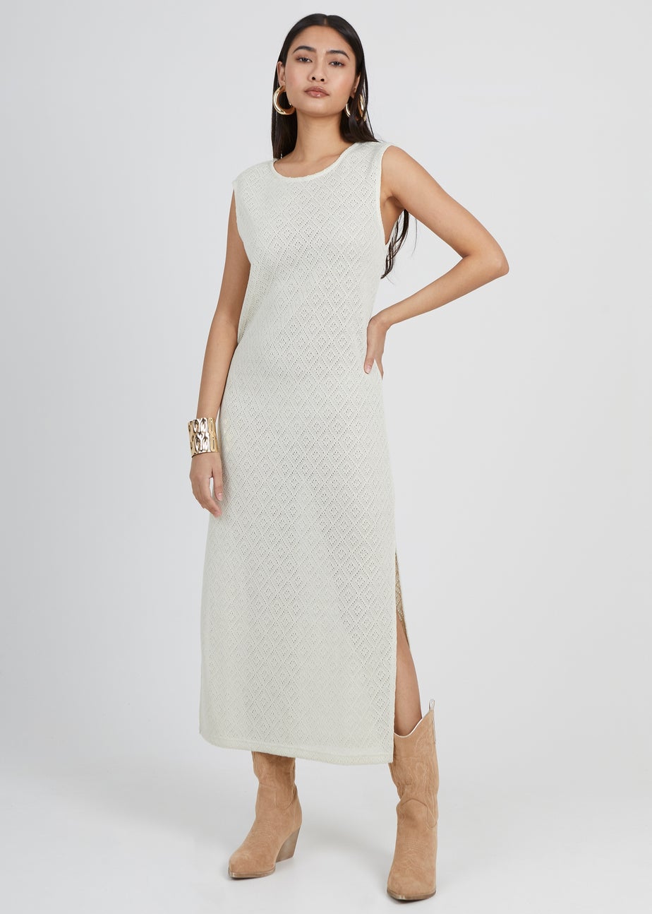 Brave Soul Taupe Crochet Knit Sleeveless Maxi Dress