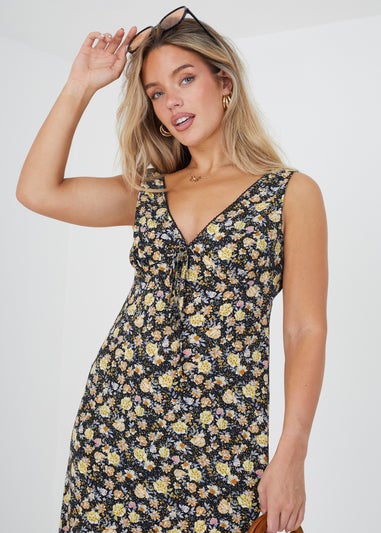 Brave Soul Black Sleeveless V-Neck Floral Midi Dress