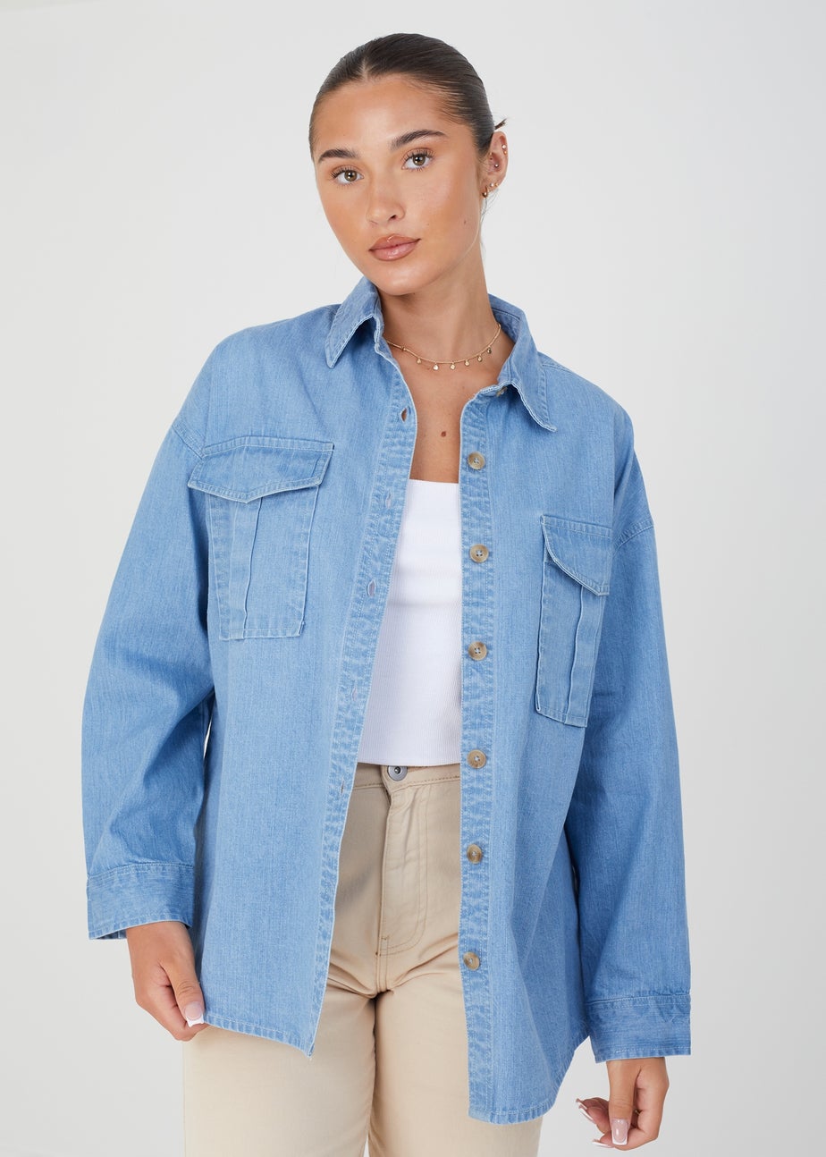 Brave Soul Blue Long Sleeve Chambray Shirt