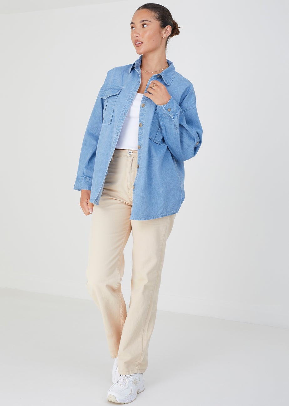 Brave Soul Blue Long Sleeve Chambray Shirt