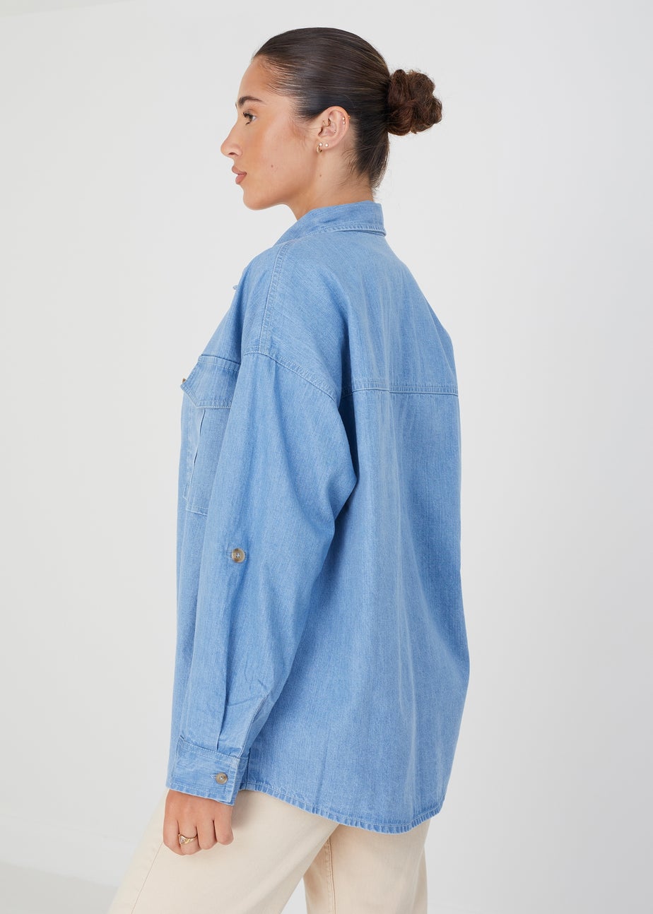 Brave Soul Blue Long Sleeve Chambray Shirt