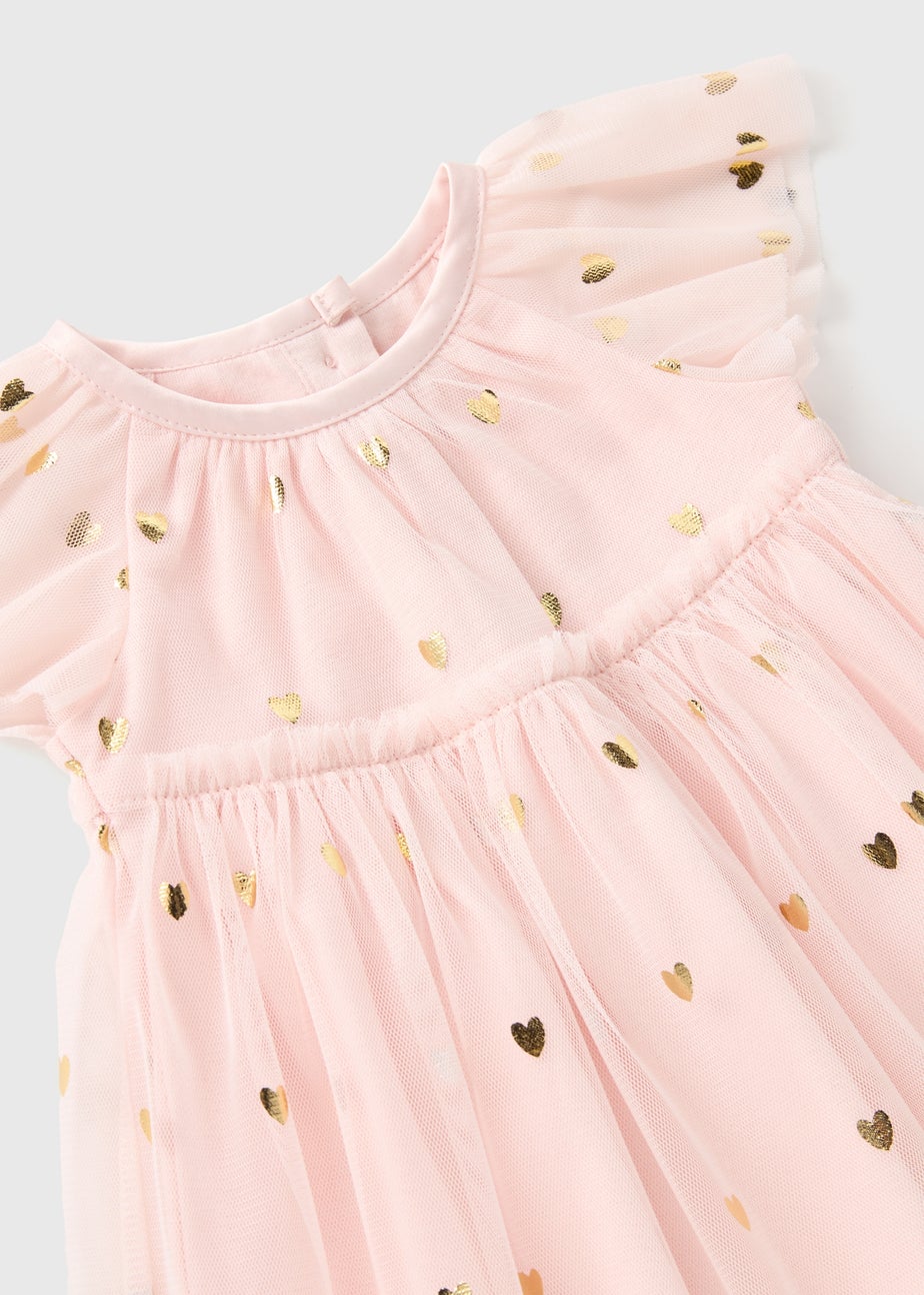 Girls Pink Mesh Foil Dress & Headband (Newborn-23mths)