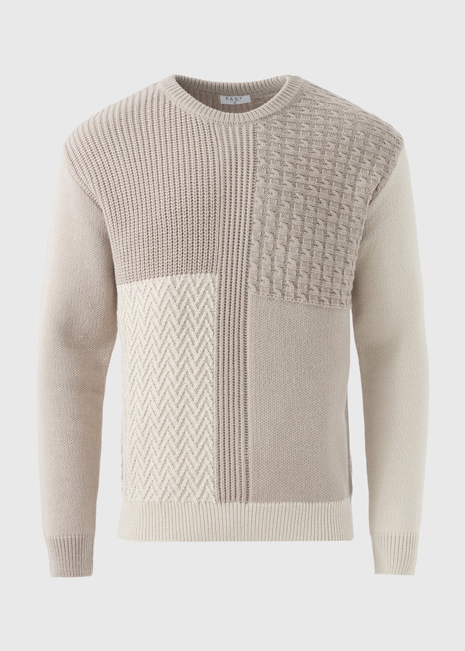 Taupe Patchwork Cable Jumper