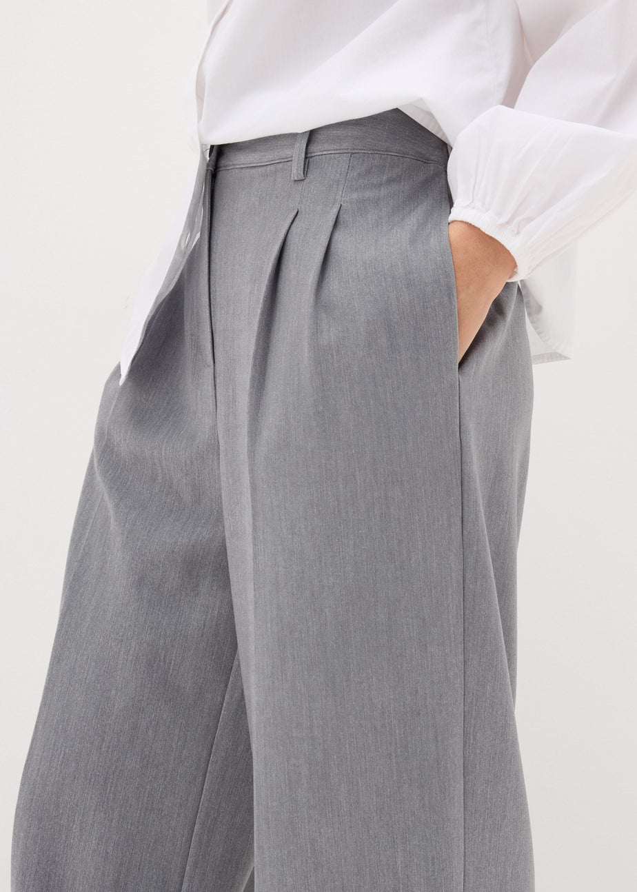 Grey Woven Wide Leg Trousers