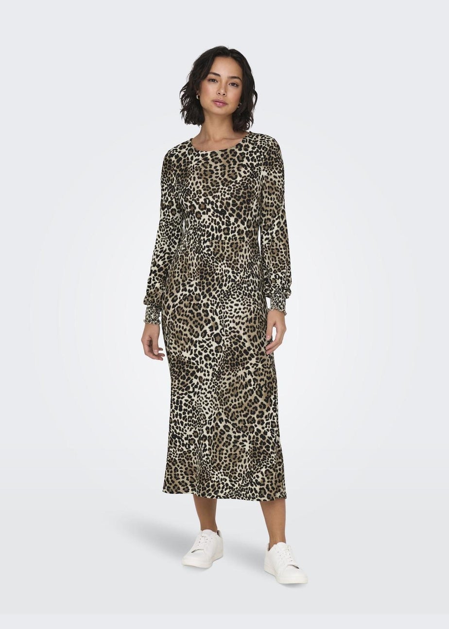 JDY Brown Leopard Print Smock Midi Dress