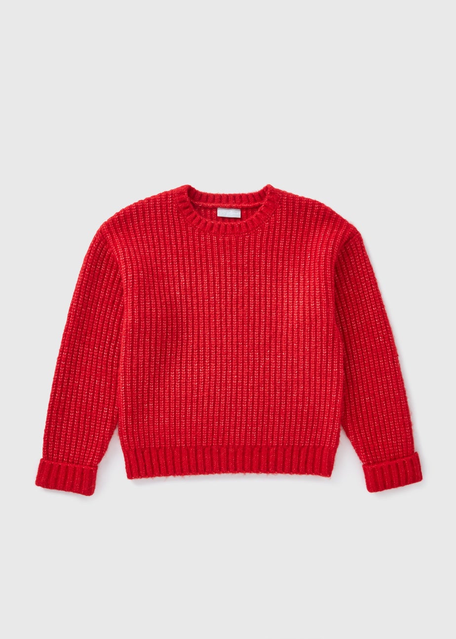 Girls Red Ribbed Crew Neck Jumper (7-15yrs)