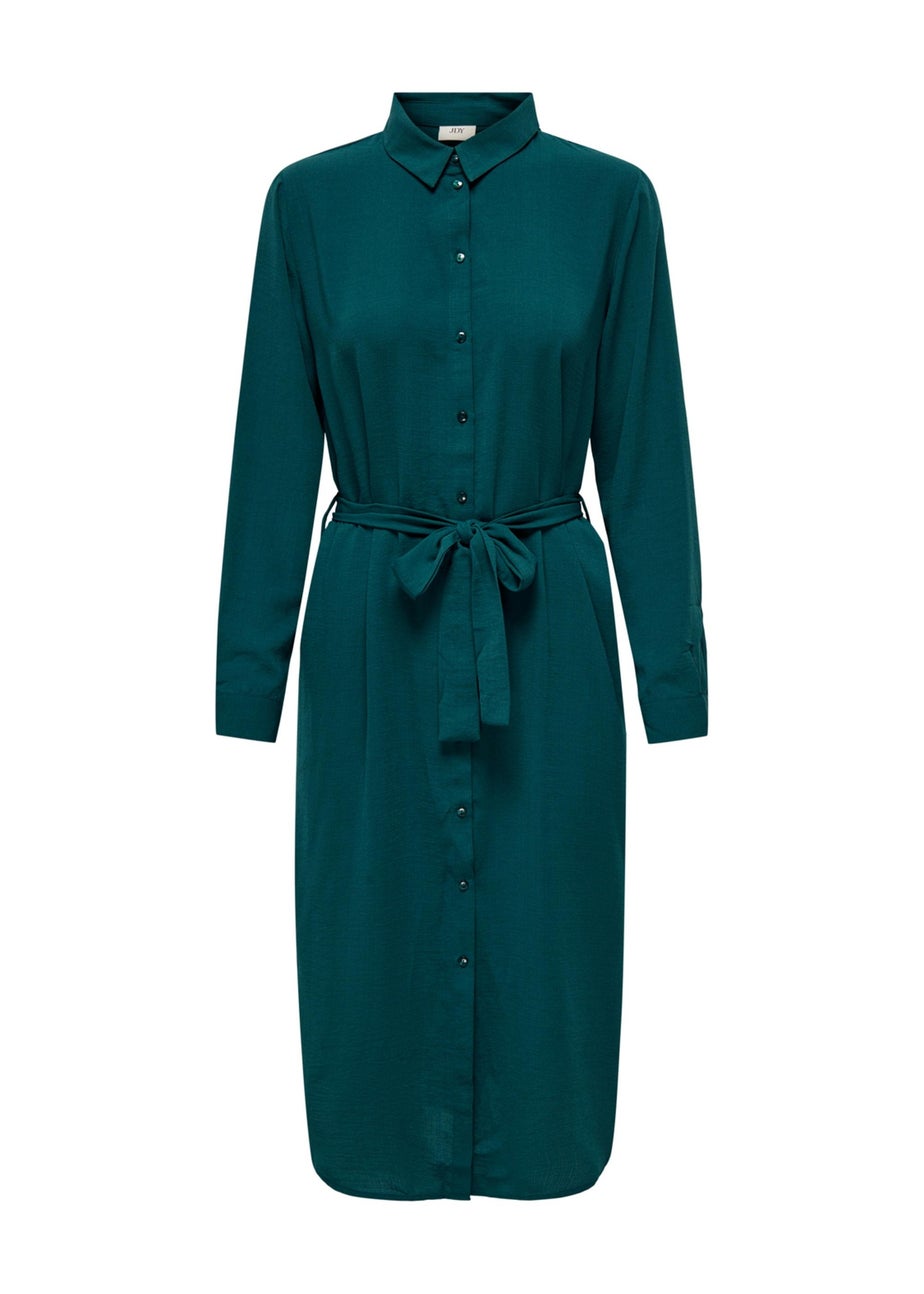 Green Tie Waist Shirt Dress